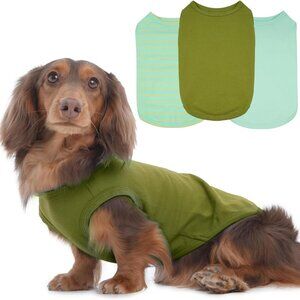 3 Pack Green Striped Dog T-Shirt for Small Dogs,Medium Sleeveless Lightweight Te